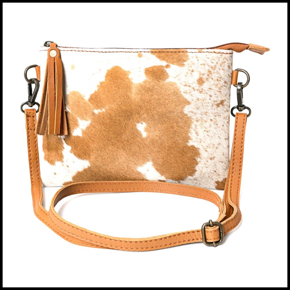 Genuine Cowhide Hair On Small Crossbody Pouch Bag Adjustable Strap